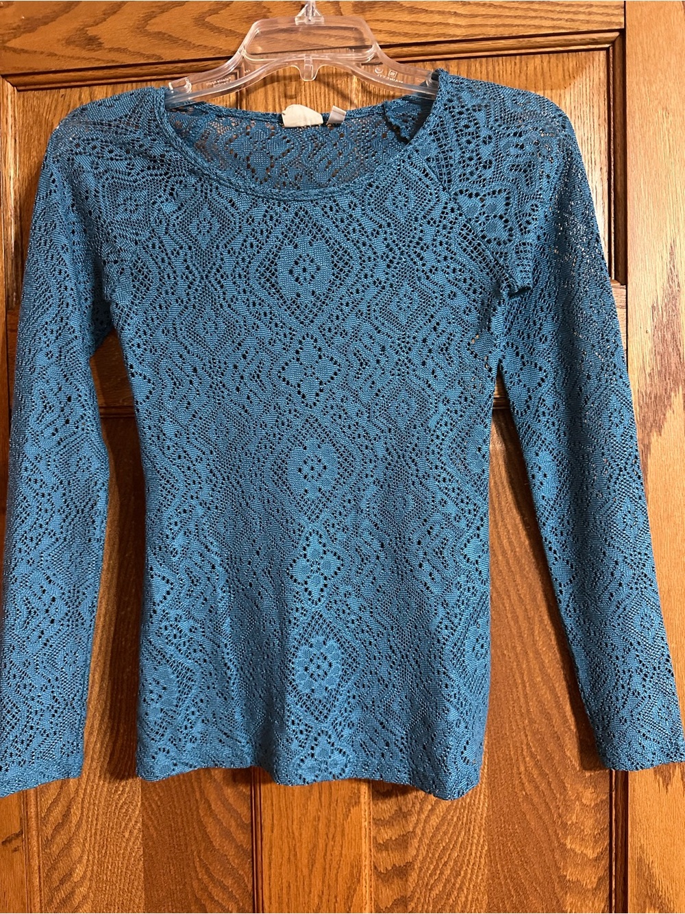 Mudd Teal Blue Lace Long-Sleeve Top